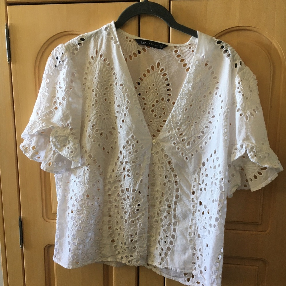 Zara White Eyelet Blouse | Size XL - Picture 4 of 9